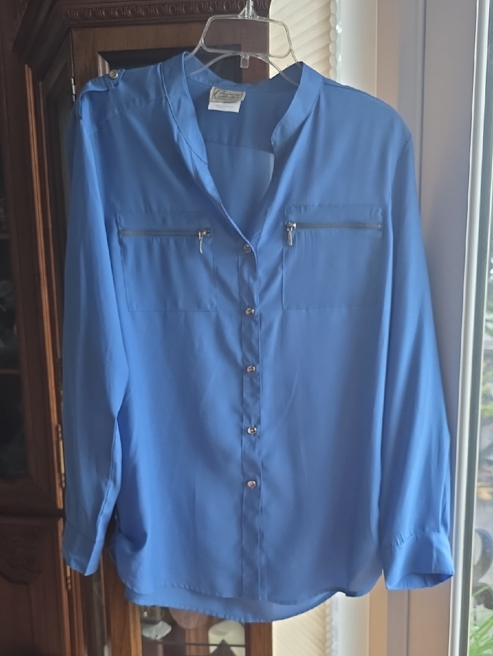 Classic Blue Button-Front Women's Blouse